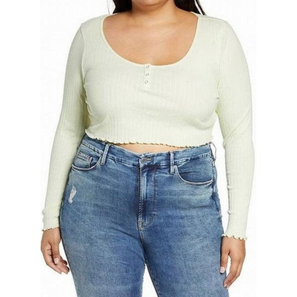 BP. Scoop Neck Long Sleeve Crop Henley NEW